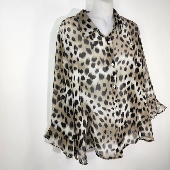 Nicola Womens Blouse Shirt Size XL Button Up Animal Print Long Sleeve Sheer Poly - Picture 4 of 9